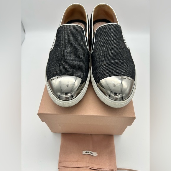 Miu miu jeans slip shoes flats athletic shoes with metal toe signed 38 - Picture 4 of 13
